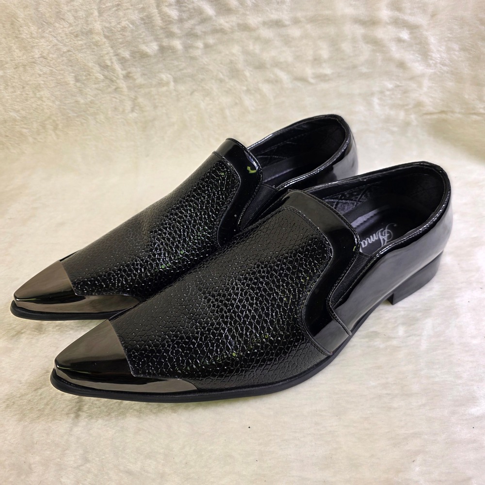 Amali Davis Loafers Black Metal Pointed Toe Western Dress Shoes Men 13 Excellent